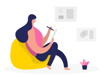 designer sitting and working on her ipad